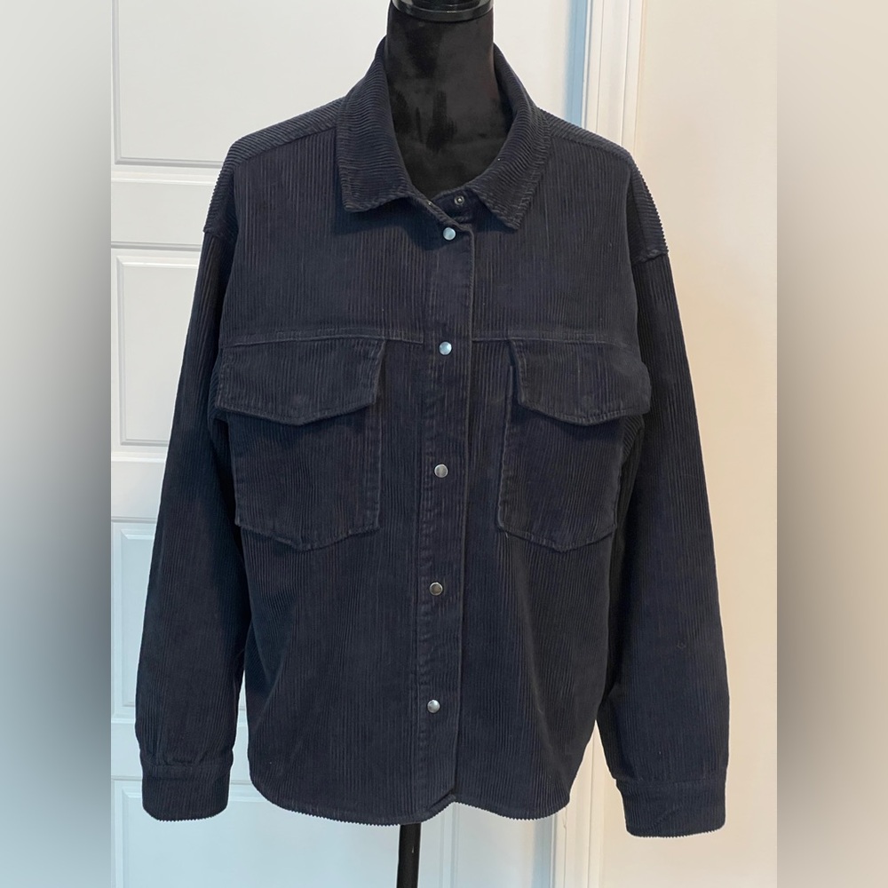 EUC Sanctuary Navy Corduroy Shacket XL | Snap Closures, Pockets, 100% Cotton